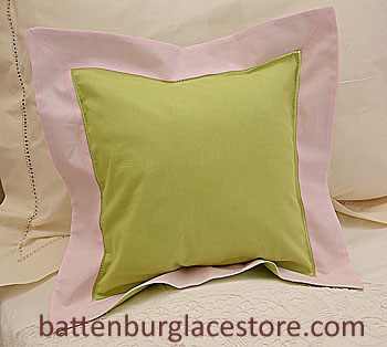 Pillow Sham. MACAW GREEN with PINK LADY color border.12"